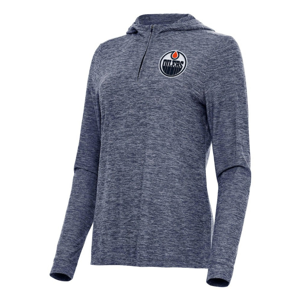 NHL Heather Navy Edmonton Oilers Antigua Women's Daybreak Quarter-Zip Hoodie