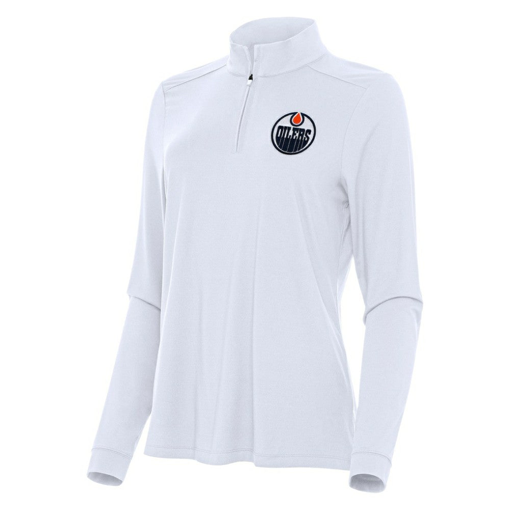 NHL White Edmonton Oilers Antigua Women's Intent Quarter-Zip Top