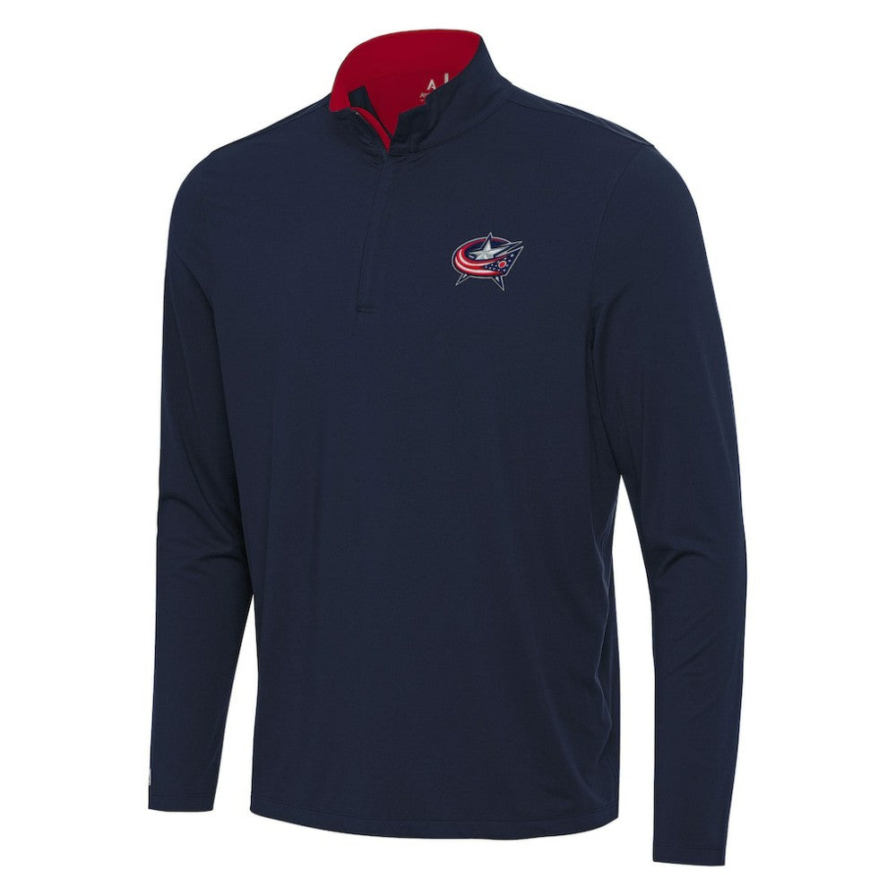 NHL Navy/Red Columbus Blue Jackets Antigua Content Quarter-Zip Pullover Top