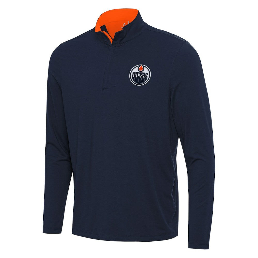 NHL Navy/Orange Edmonton Oilers Antigua Content Quarter-Zip Pullover Top