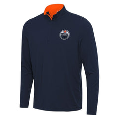 NHL Navy/Orange Edmonton Oilers Antigua Content Quarter-Zip Pullover Top