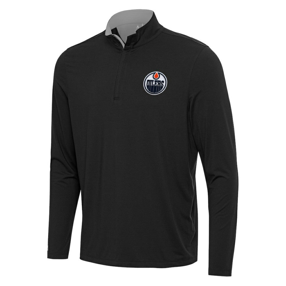 NHL Black/Gray Edmonton Oilers Antigua Content Quarter-Zip Pullover Top