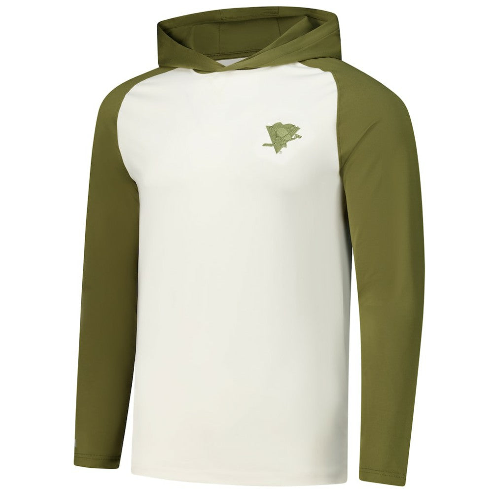NHL Cream/Olive Pittsburgh Penguins Antigua Intrepid Sand Raglan Long Sleeve Hoodie T-Shirt