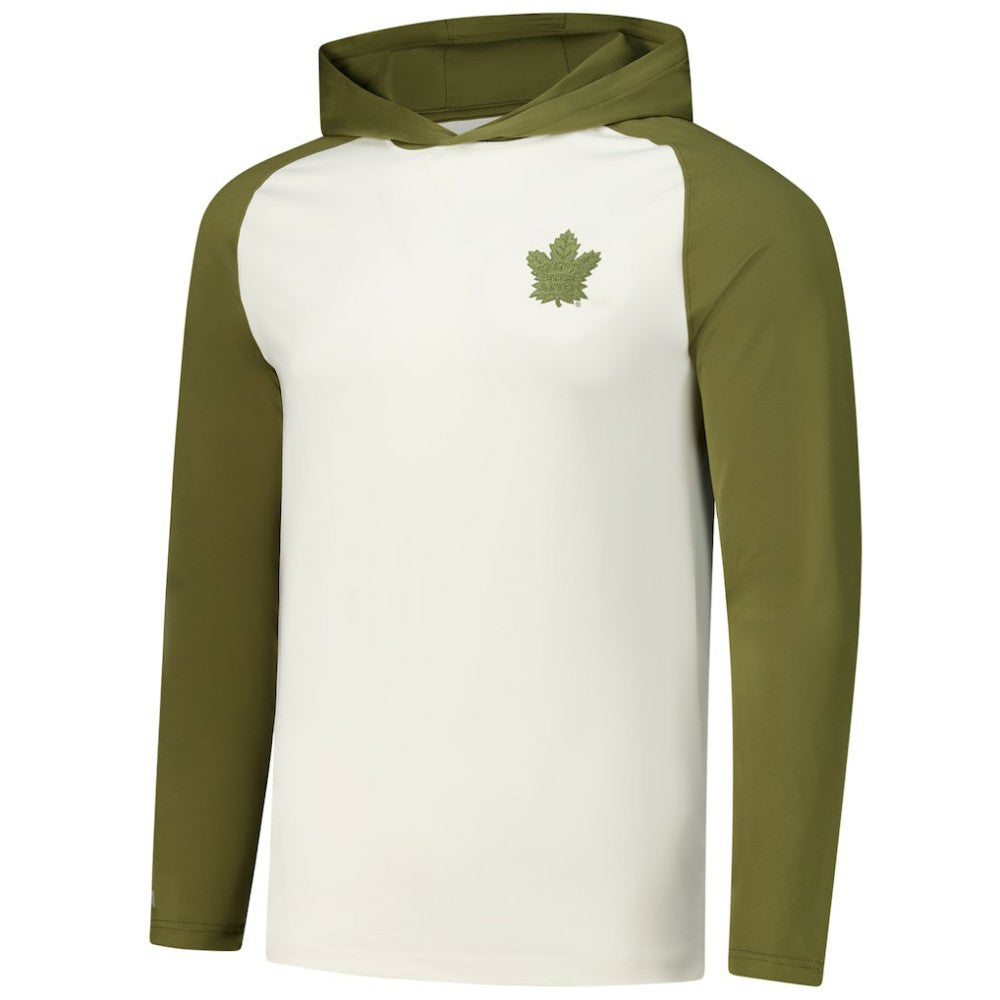 NHL Cream/Olive Toronto Maple Leafs Antigua Intrepid Sand Raglan Long Sleeve Hoodie T-Shirt