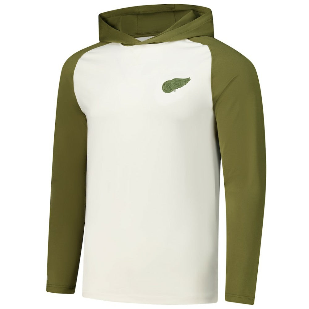 NHL Cream/Olive Detroit Red Wings Antigua Intrepid Sand Raglan Long Sleeve Hoodie T-Shirt