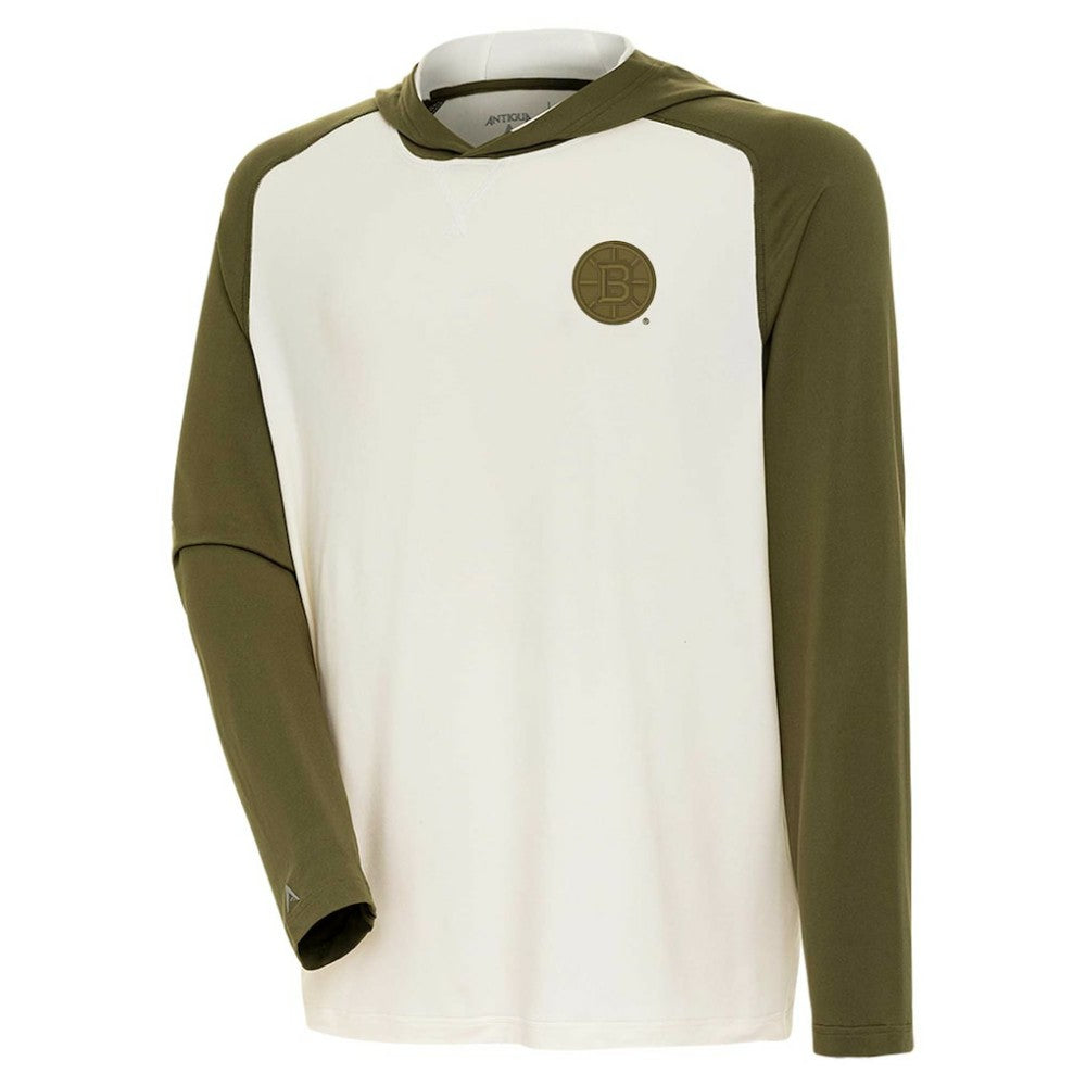 NHL Cream/Olive Boston Bruins Antigua Intrepid Sand Raglan Long Sleeve Hoodie T-Shirt