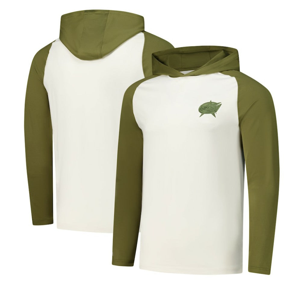 NHL Cream/Olive Columbus Blue Jackets Antigua Intrepid Sand Raglan Long Sleeve Hoodie T-Shirt