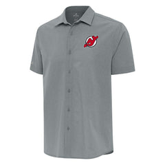 NHL Gray New Jersey Devils Antigua Activate Woven Short Sleeve Button-Up Shirt