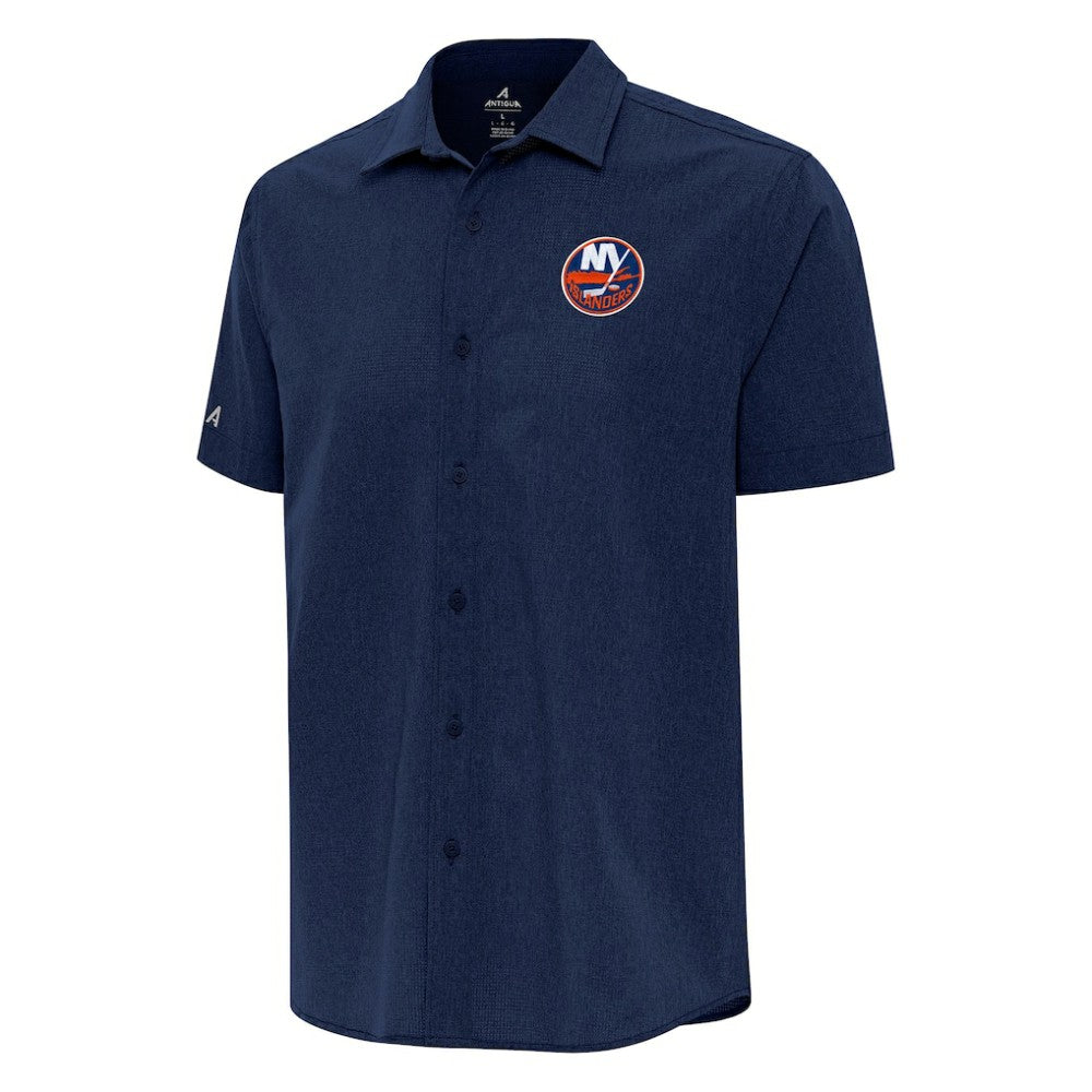 NHL Navy New York Islanders Antigua Activate Woven Short Sleeve Button-Up Shirt