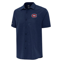 NHL Navy Montreal Canadiens Antigua Activate Woven Short Sleeve Button-Up Shirt