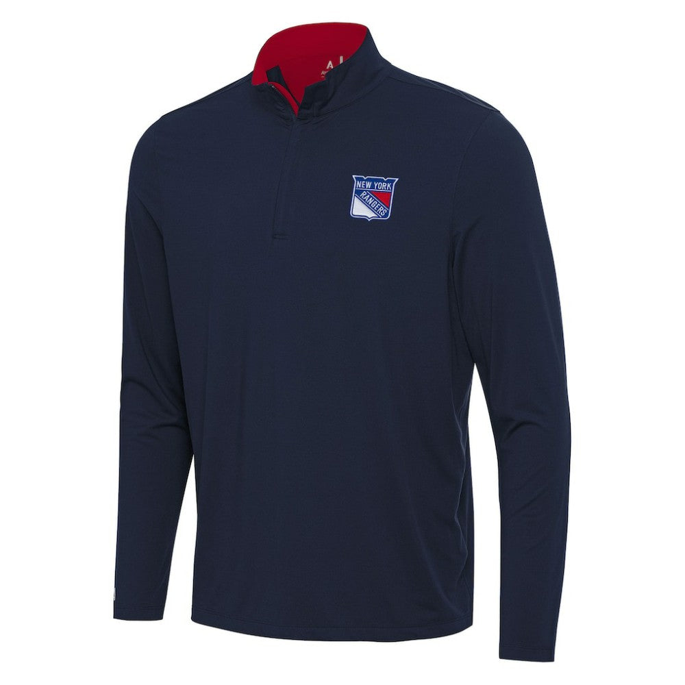 NHL Navy/Red New York Rangers Antigua Content Quarter-Zip Pullover Top