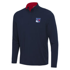 NHL Navy/Red New York Rangers Antigua Content Quarter-Zip Pullover Top