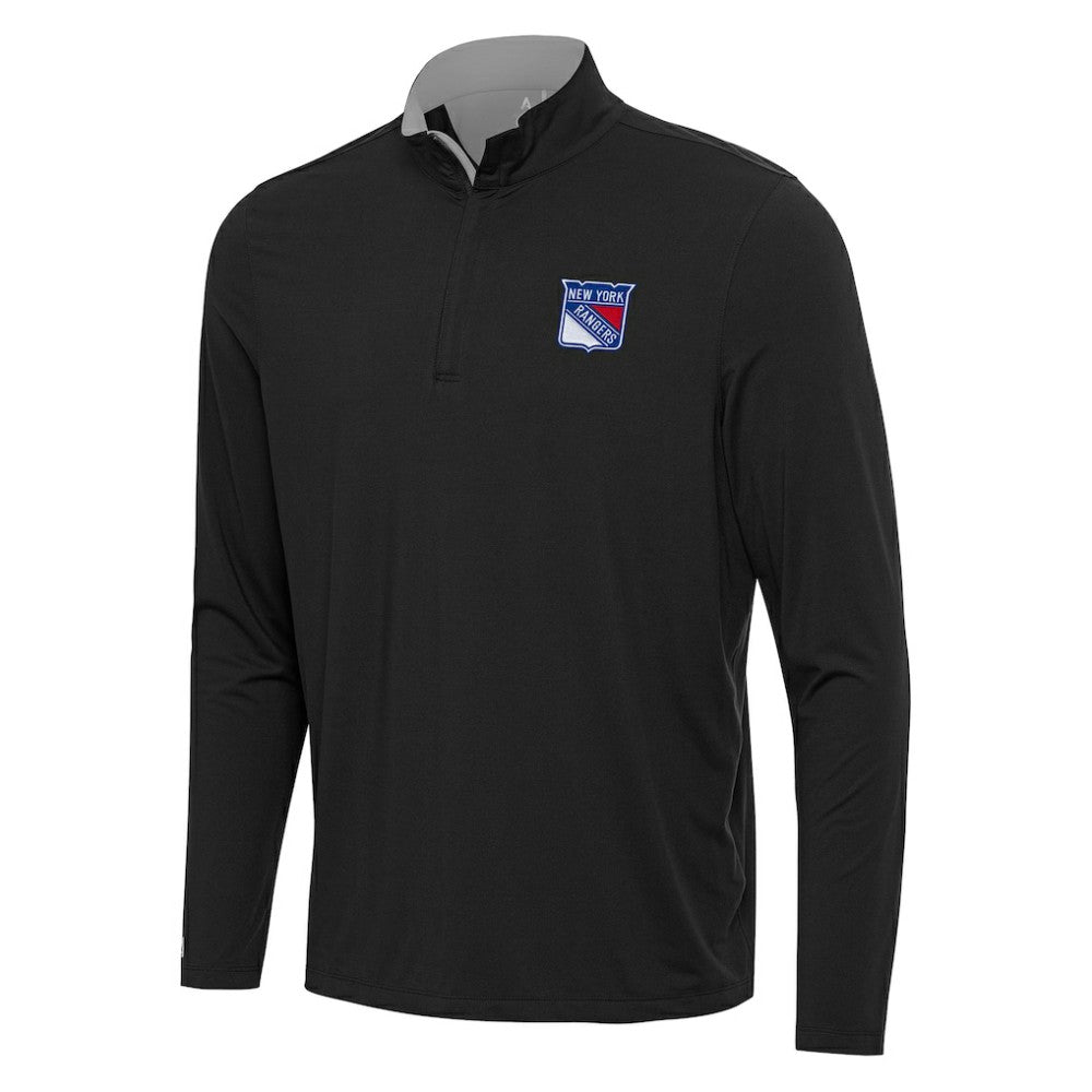 NHL Black/Gray New York Rangers Antigua Content Quarter-Zip Pullover Top