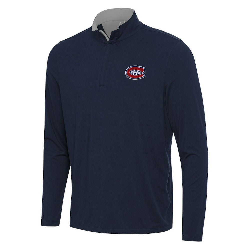 NHL Navy/Gray Montreal Canadiens Antigua Content Quarter-Zip Pullover Top