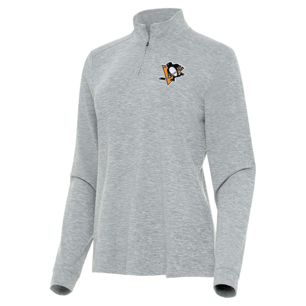 NHL Heather Gray Pittsburgh Penguins Antigua Women's Mentor Quarter-Zip Mock Long Sleeve Top