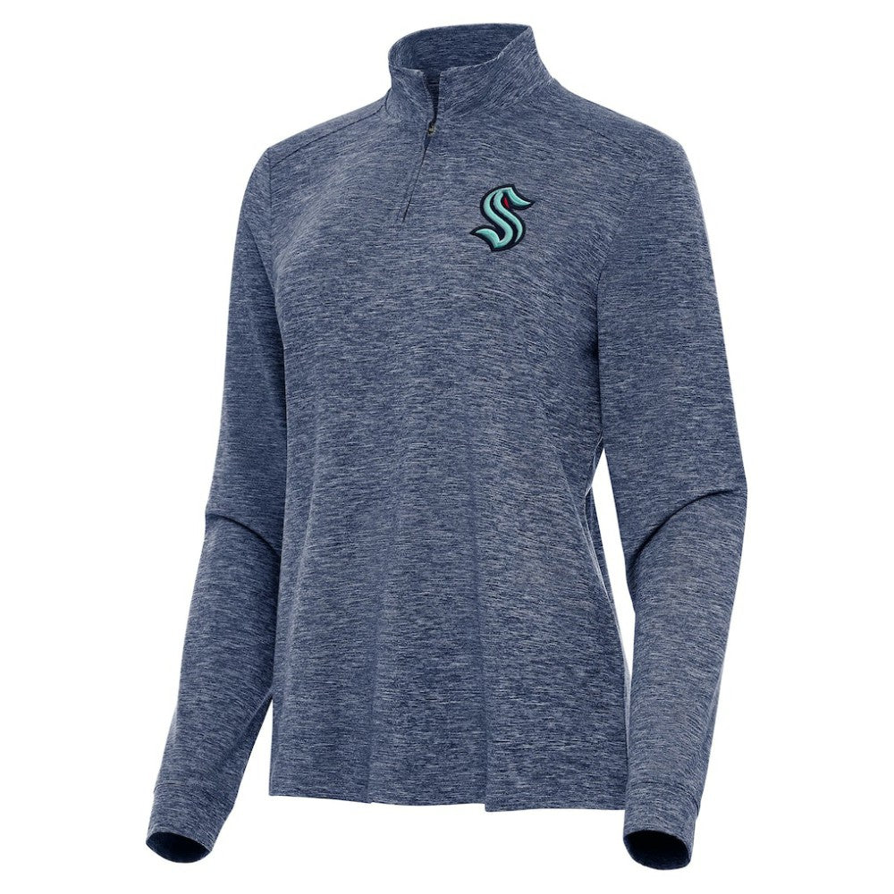 NHL Heather Navy Seattle Kraken Antigua Women's Mentor Quarter-Zip Mock Long Sleeve Top