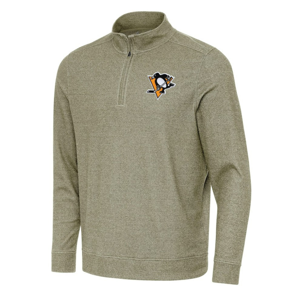 NHL Olive Pittsburgh Penguins Antigua Subtle Quarter-Zip Sweatshirt