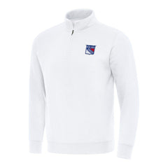 NHL White New York Rangers Antigua Victory Quarter-Zip Mock Sweatshirt
