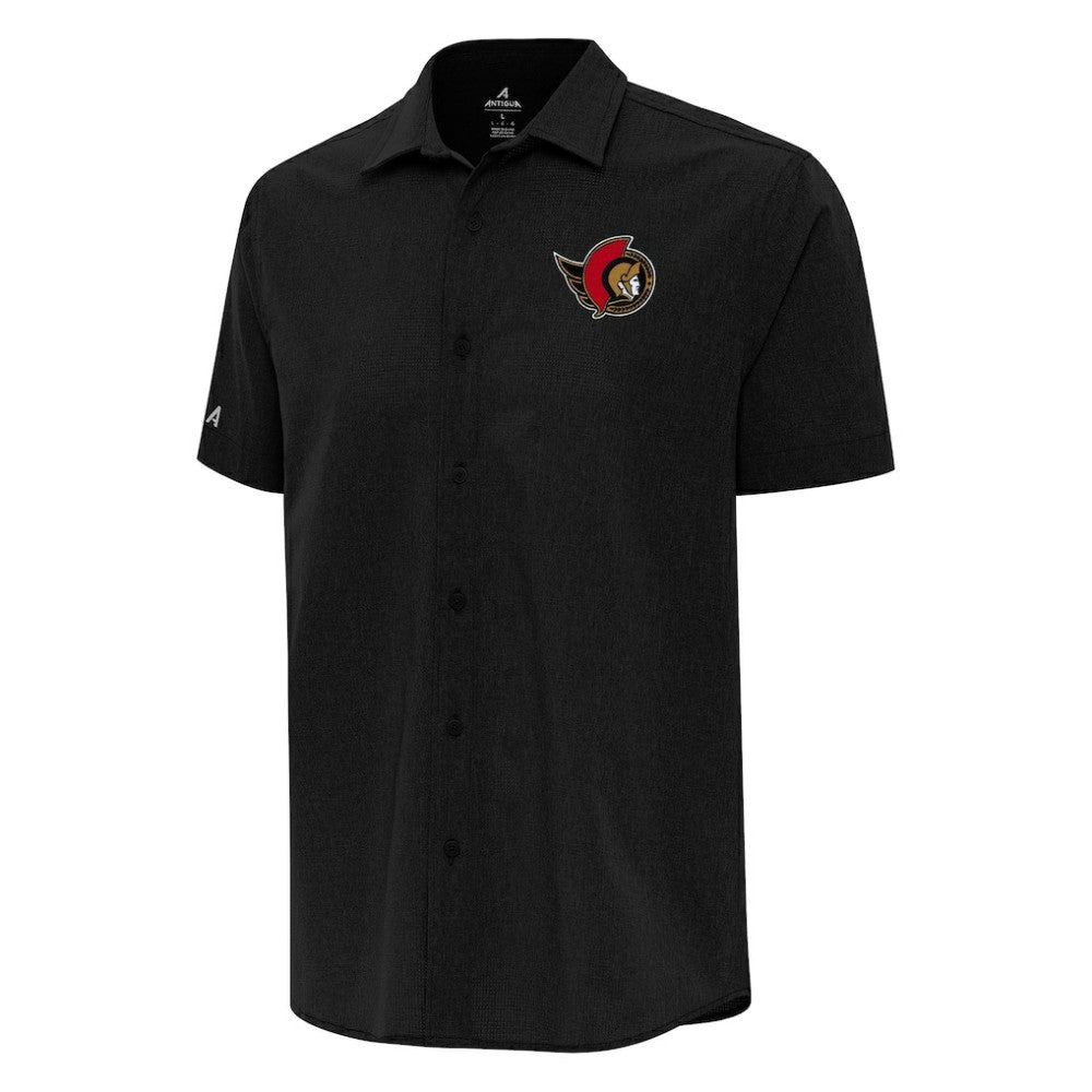 NHL Black Ottawa Senators Antigua Activate Woven Short Sleeve Button-Up Shirt