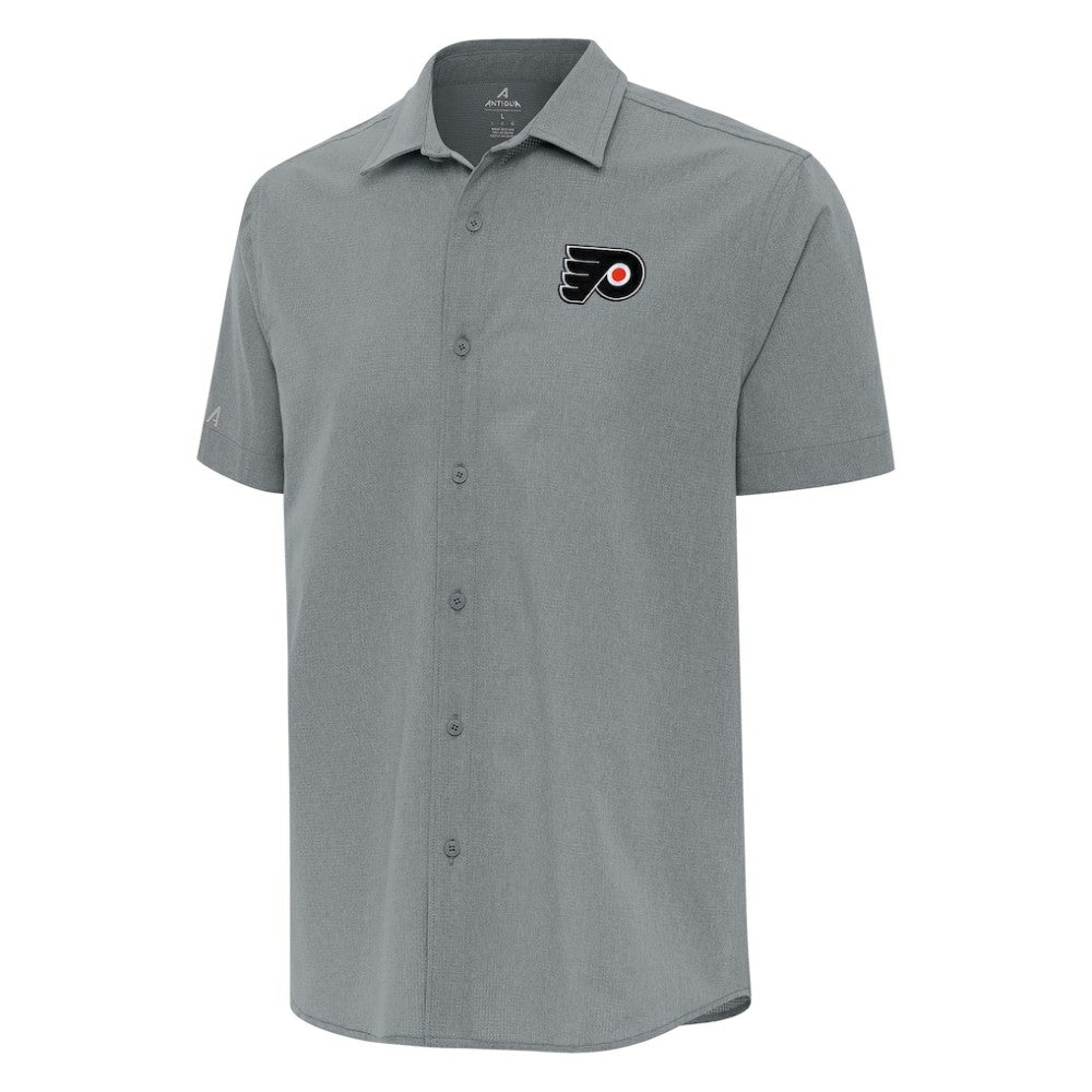 NHL Gray Philadelphia Flyers Antigua Activate Woven Short Sleeve Button-Up Shirt
