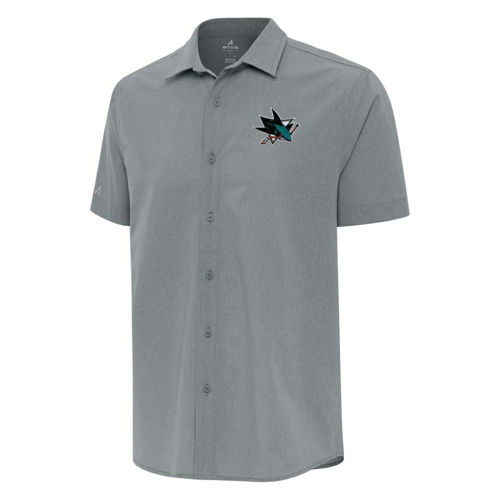 NHL Gray San Jose Sharks Antigua Activate Woven Short Sleeve Button-Up Shirt