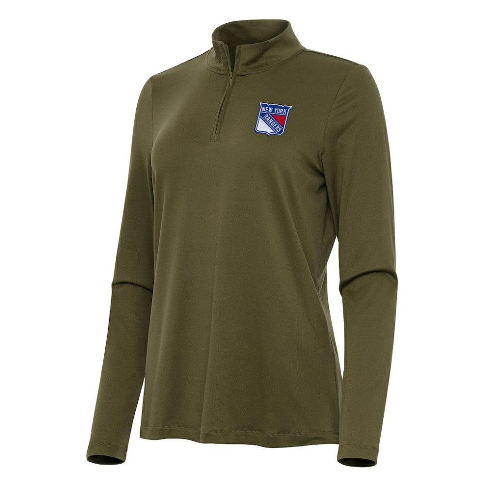 NHL Olive New York Rangers Antigua Women's Reprocess Quarter-Zip Top