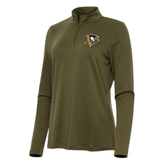 NHL Olive Pittsburgh Penguins Antigua Women's Reprocess Quarter-Zip Top