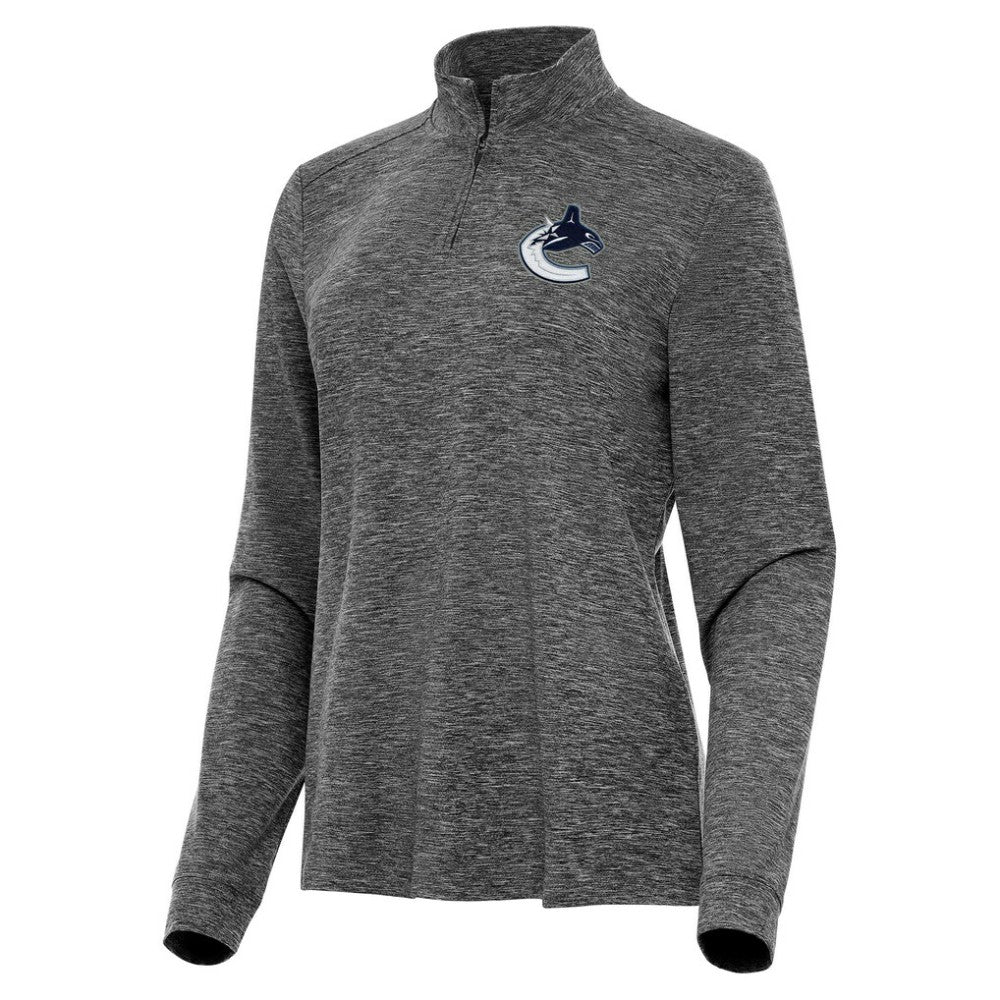 NHL Heather Black Vancouver Canucks Antigua Women's Mentor Quarter-Zip Mock Long Sleeve Top