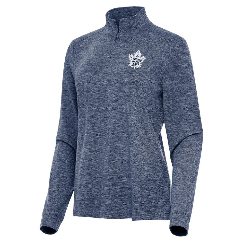 NHL Heather Navy Toronto Maple Leafs Antigua Women's Mentor Quarter-Zip Mock Long Sleeve Top