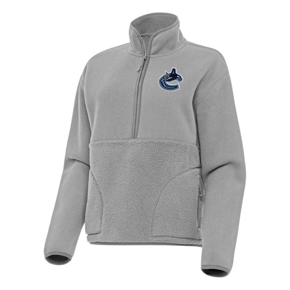 NHL Gray Vancouver Canucks Antigua Women's Figure Half-Zip Pullover Sweatshirt