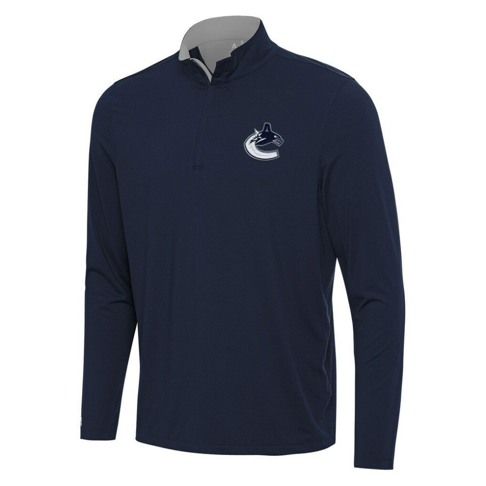 NHL Navy/Gray Vancouver Canucks Antigua Content Quarter-Zip Pullover Top