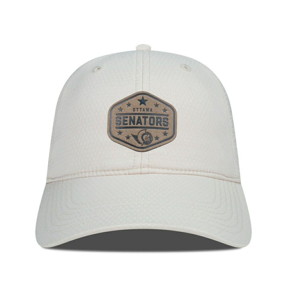 NHL Cream Ottawa Senators Men's Levelwear Faux Leather Patch Unstructured Adjustable Hat