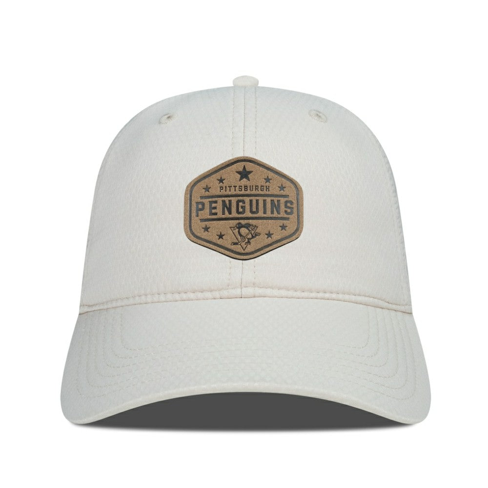 NHL Cream Pittsburgh Penguins Men's Levelwear Faux Leather Patch Unstructured Adjustable Hat