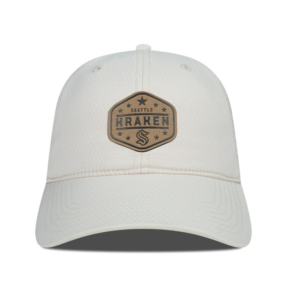 NHL Cream Seattle Kraken Men's Levelwear Faux Leather Patch Unstructured Adjustable Hat