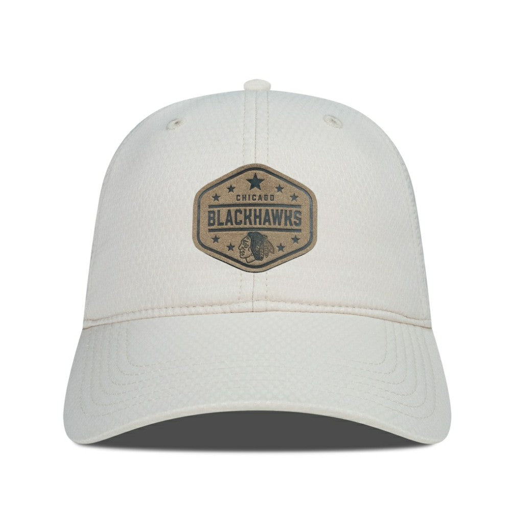 NHL Cream Chicago Blackhawks Men's Levelwear Faux Leather Patch Unstructured Adjustable Hat
