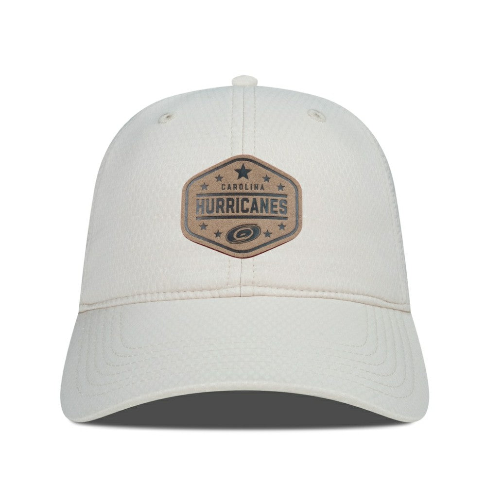 NHL Cream Carolina Hurricanes Men's Levelwear Faux Leather Patch Unstructured Adjustable Hat