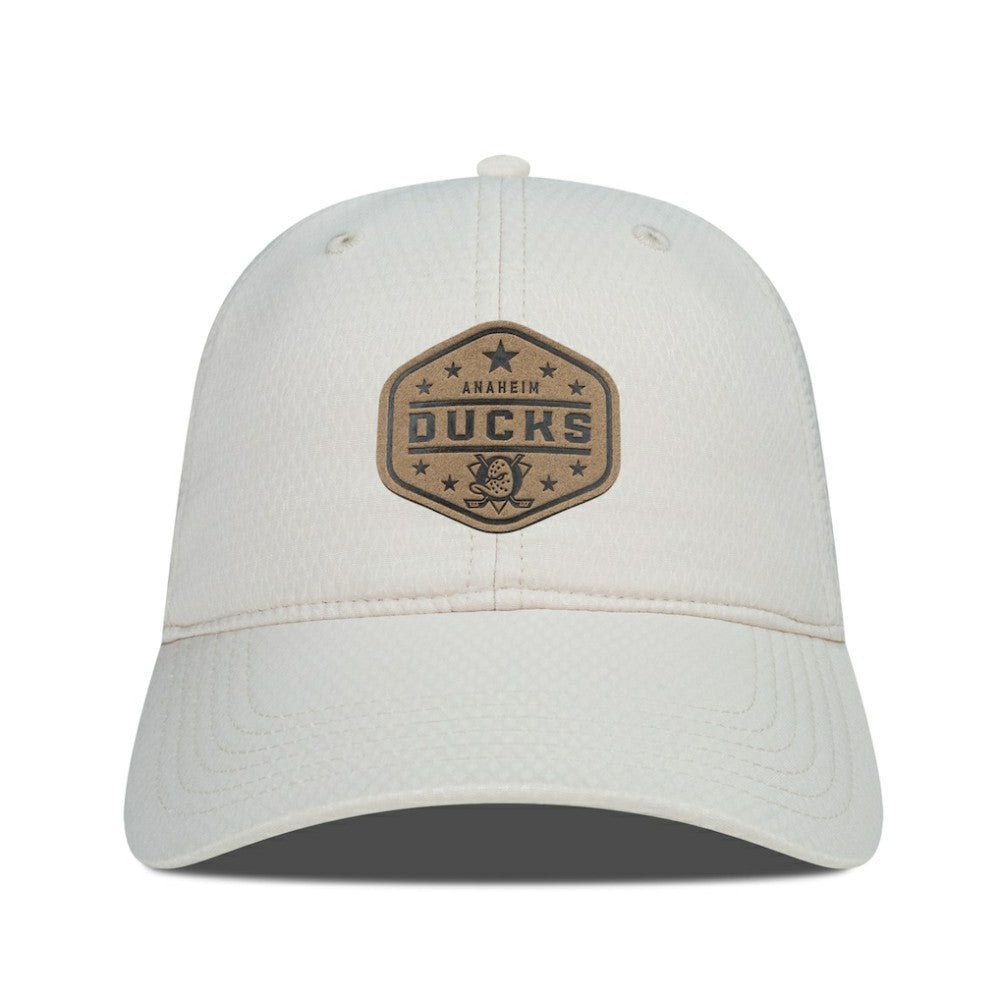 NHL Cream Anaheim Ducks Men's Levelwear Faux Leather Patch Unstructured Adjustable Hat