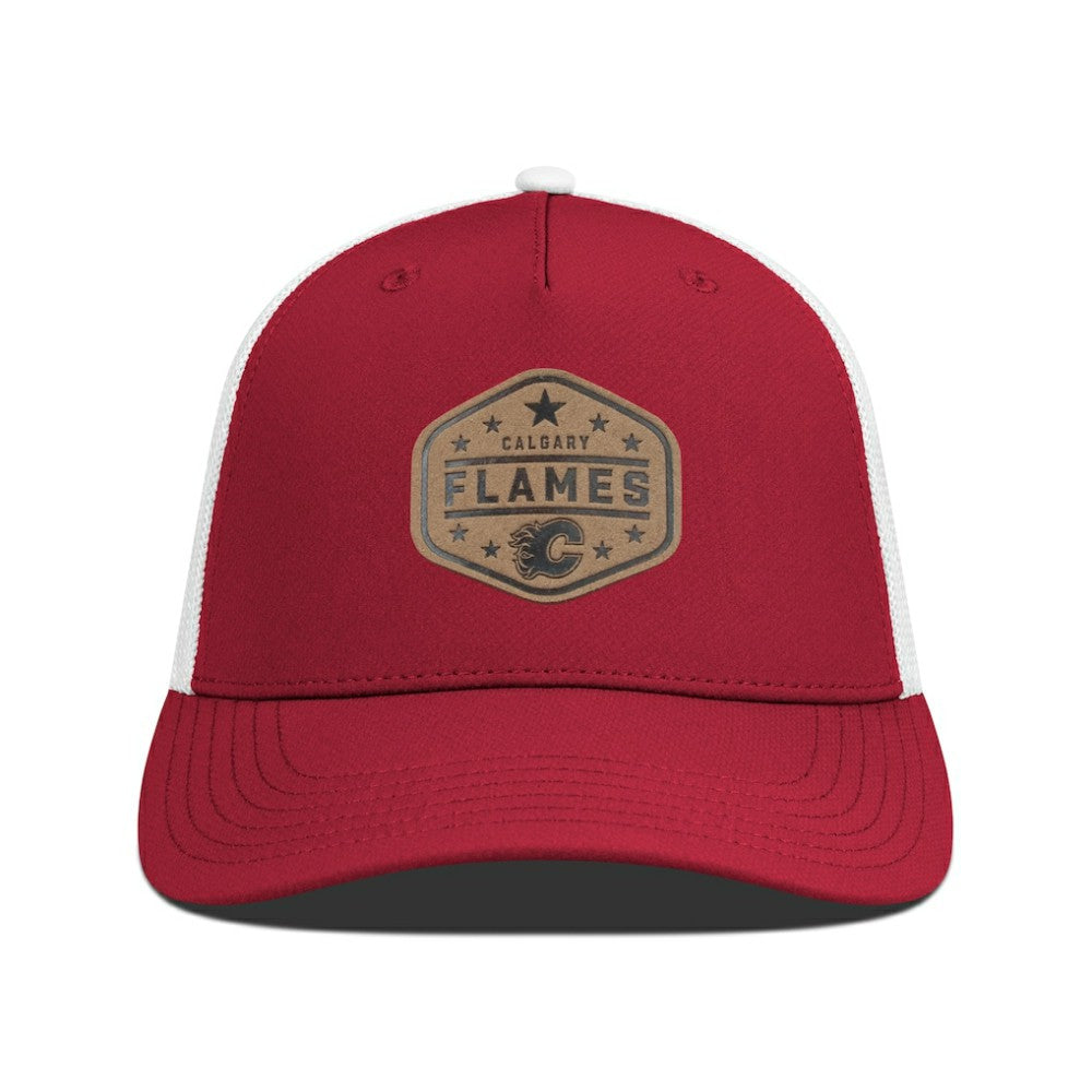 NHL Red Calgary Flames Men's Levelwear Faux Leather Patch Structured Adjustable Hat