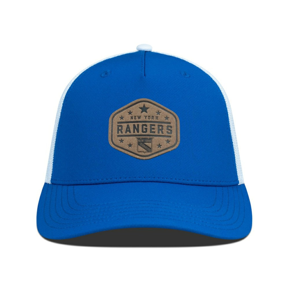 NHL Blue New York Rangers Men's Levelwear Faux Leather Patch Structured Adjustable Hat