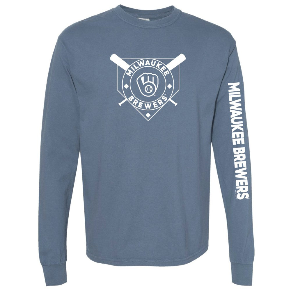 MLB Milwaukee Brewers Soft as a Grape Women's Pigment Dye Long Sleeve T-Shirt