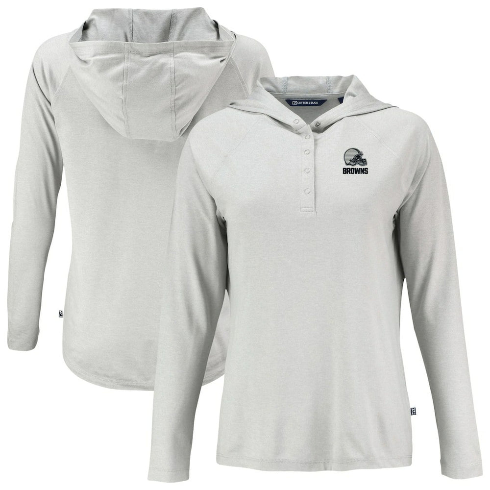 Cutter & Buck Women's Coastline Epic Comfort Eco Recycled Quarter-Snap Long Sleeve Hoodie T-Shirt - Cleveland Browns