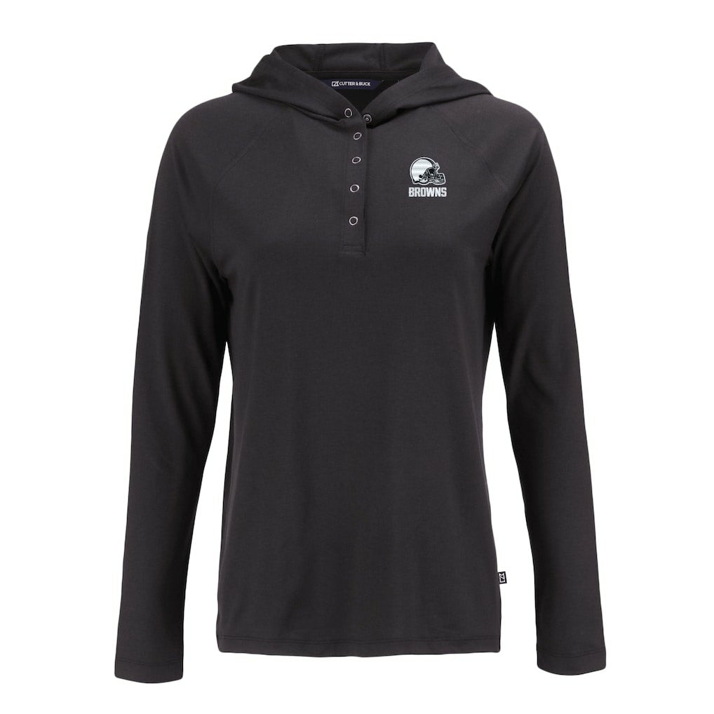 Cutter & Buck Women's Coastline Epic Comfort Eco Recycled Quarter-Snap Long Sleeve Hoodie T-Shirt - Cleveland Browns
