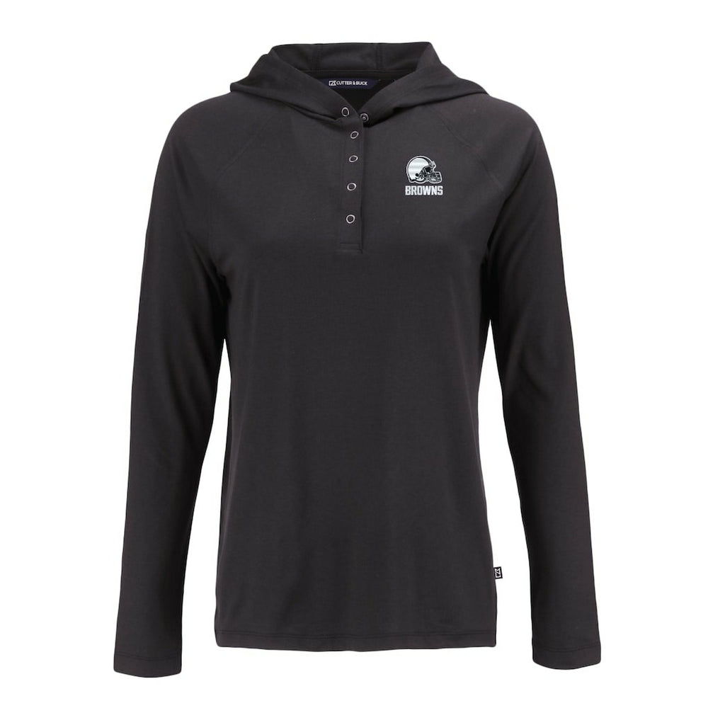 Cutter & Buck Women's Coastline Epic Comfort Eco Recycled Quarter-Snap Long Sleeve Hoodie T-Shirt - Cleveland Browns