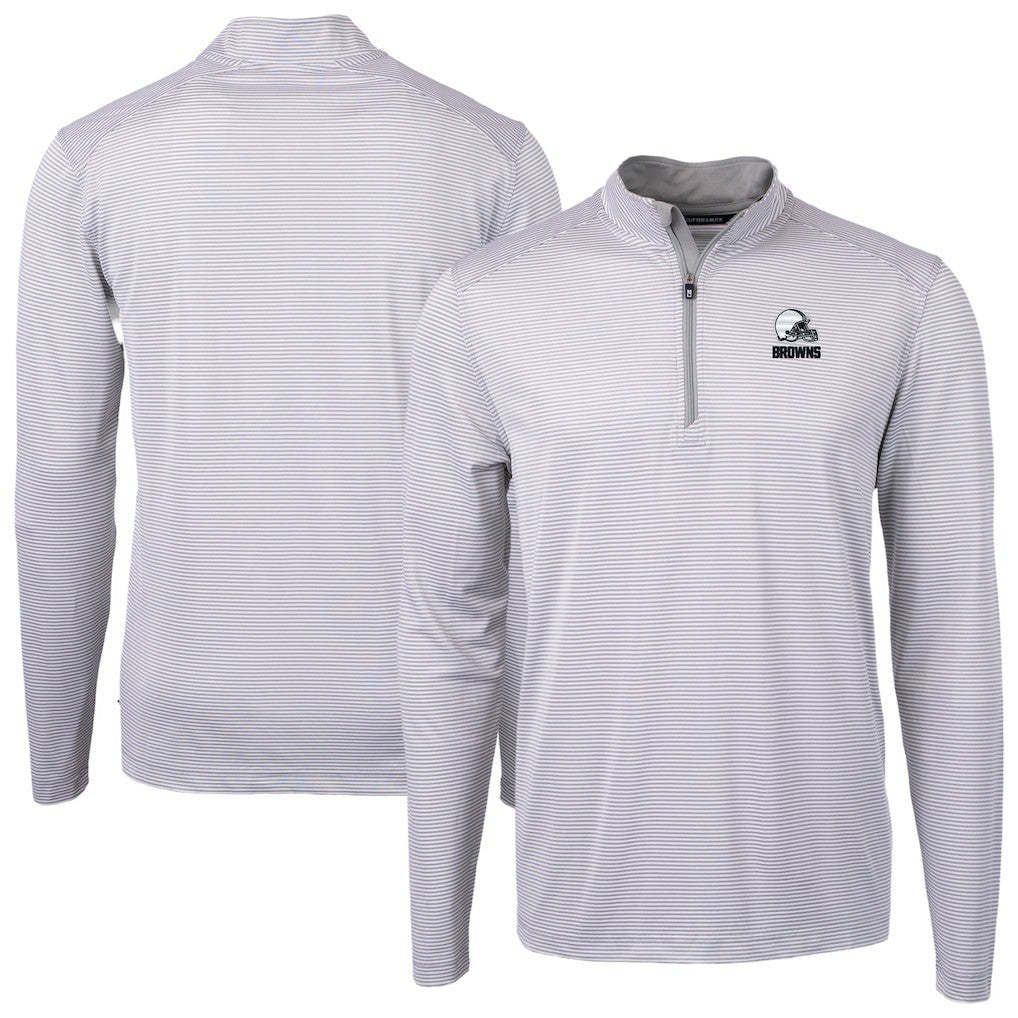Cutter & Buck Big & Tall Virtue Eco Pique Micro Stripe Recycled Quarter-Zip Pullover Top - Cleveland Browns