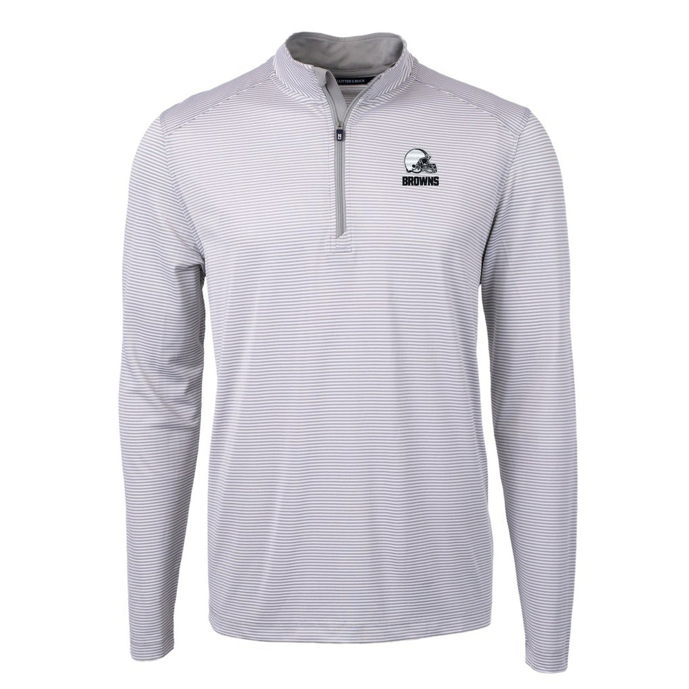 Cutter & Buck Big & Tall Virtue Eco Pique Micro Stripe Recycled Quarter-Zip Pullover Top - Cleveland Browns