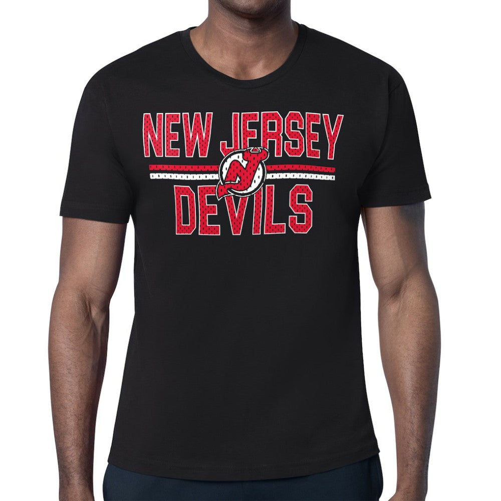 NHL Black New Jersey Devils Starter Mesh Look Team Name T-Shirt
