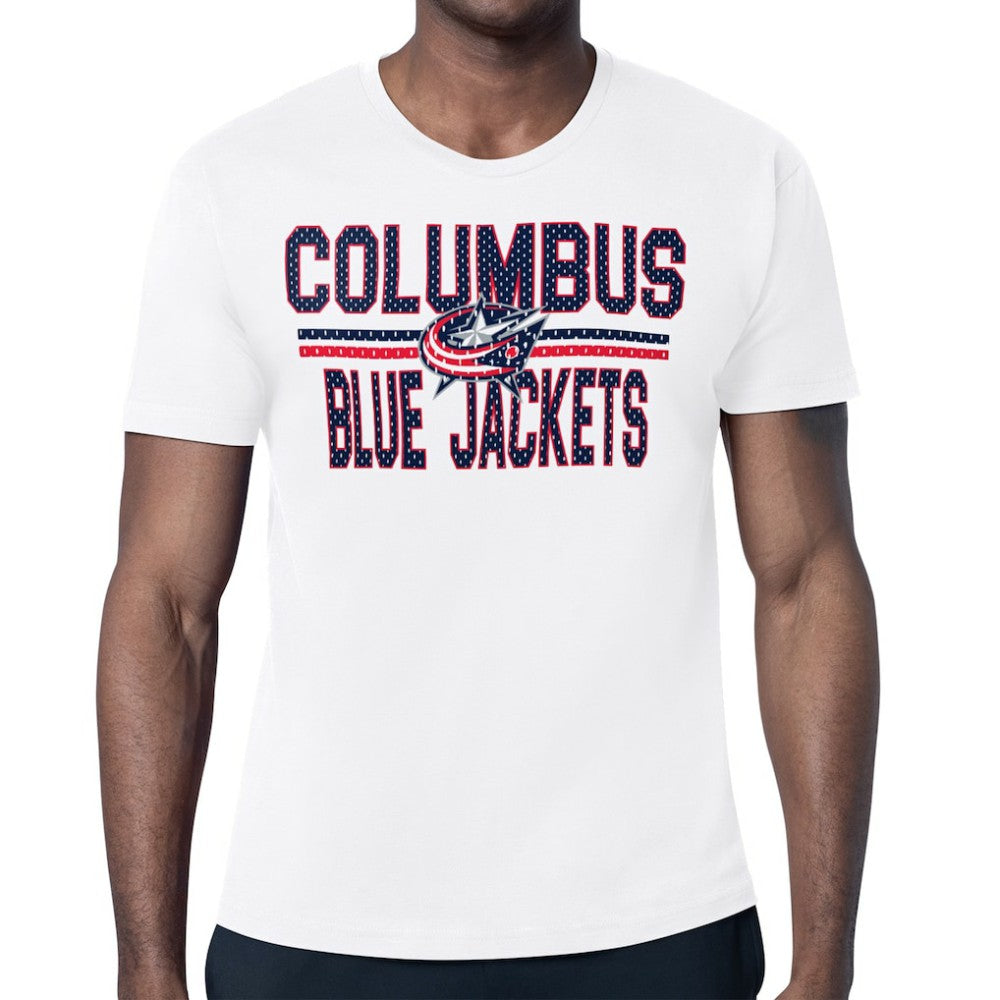 NHL White Columbus Blue Jackets Starter Mesh Look Team Name T-Shirt