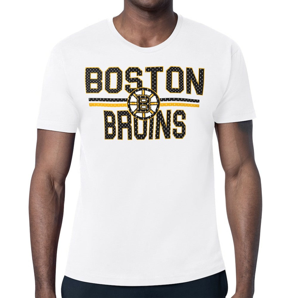 NHL White Boston Bruins Starter Mesh Look Team Name T-Shirt