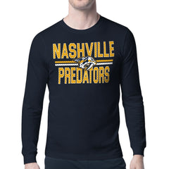 NHL Navy Nashville Predators Starter Mesh Look Team Name Long Sleeve T-Shirt