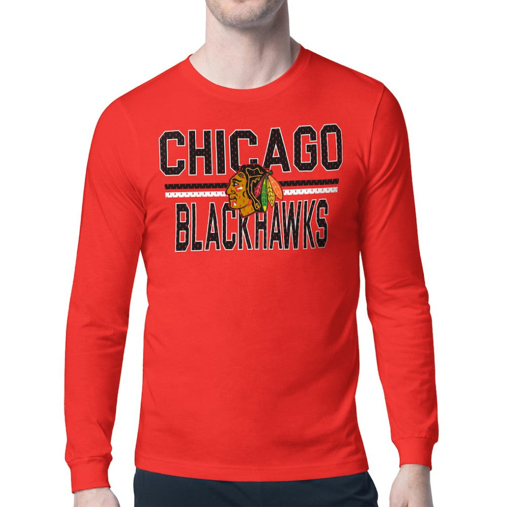 NHL Red Chicago Blackhawks Starter Mesh Look Team Name Long Sleeve T-Shirt